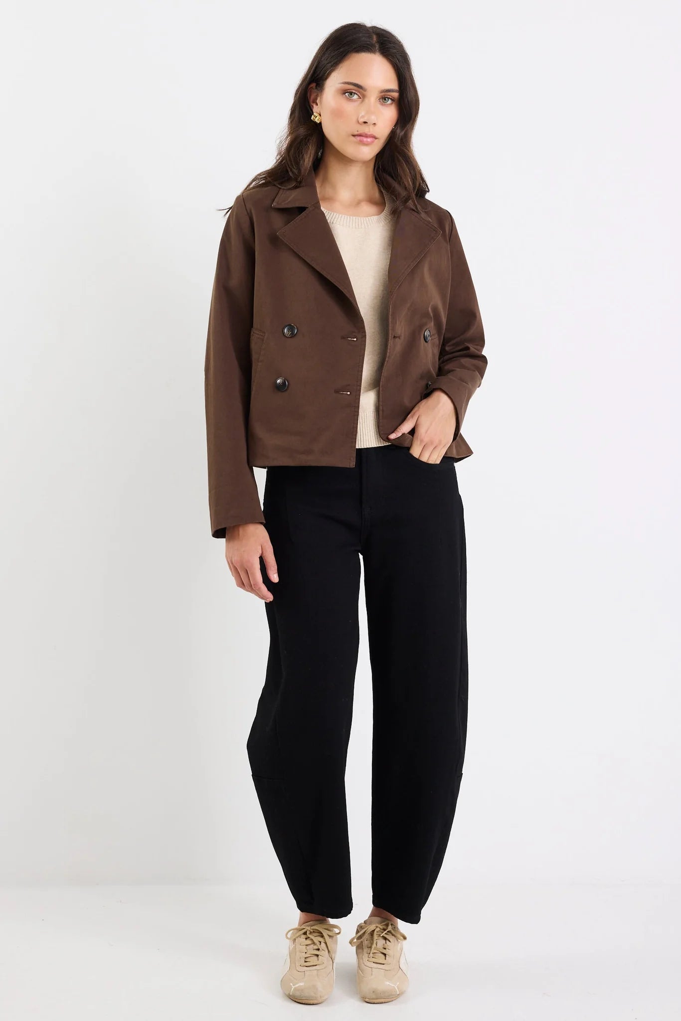 Pathway Cropped Trench Jacket - Chocolate