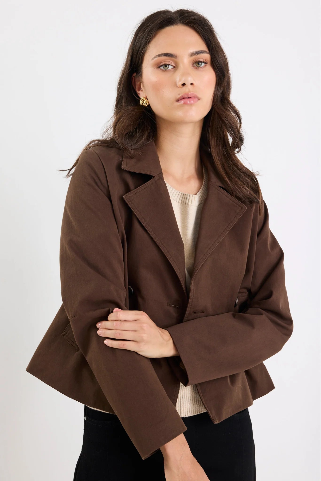 Pathway Cropped Trench Jacket - Chocolate