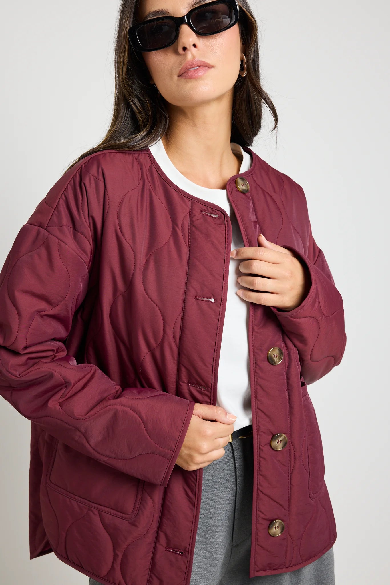 Peak Oversized Padded Shell Jacket - Burgundy