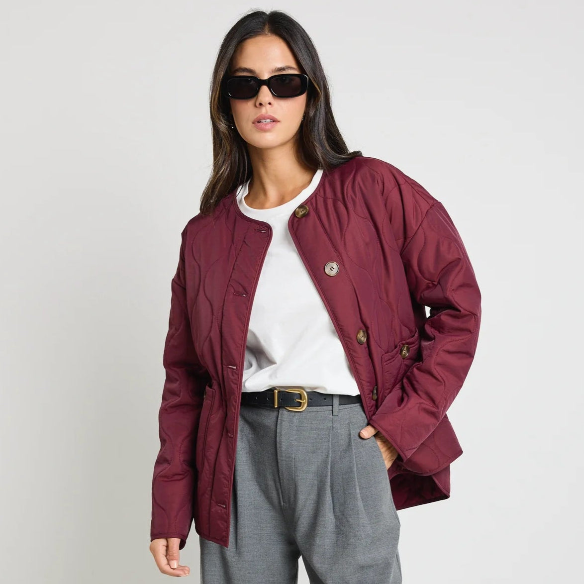 Peak Oversized Padded Shell Jacket - Burgundy