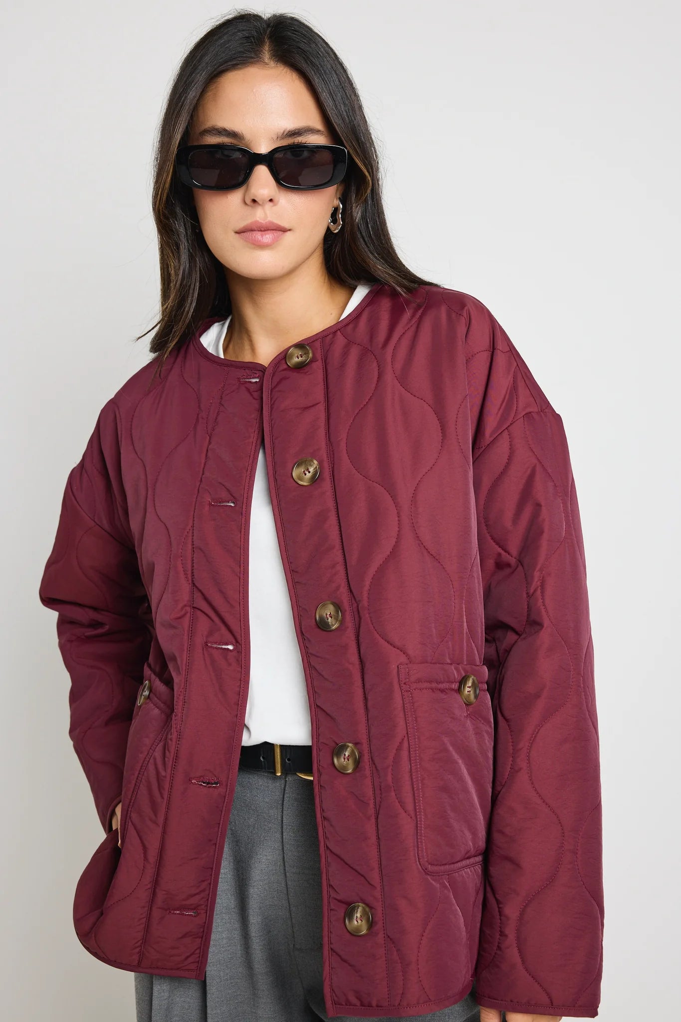 Peak Oversized Padded Shell Jacket - Burgundy