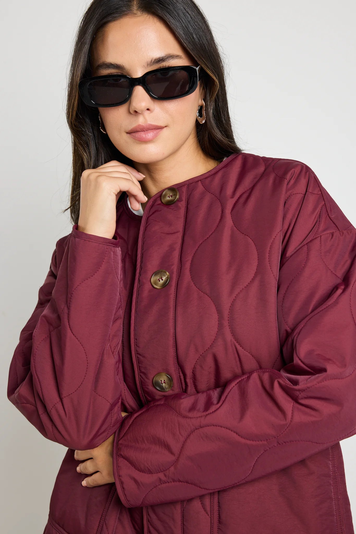 Peak Oversized Padded Shell Jacket - Burgundy