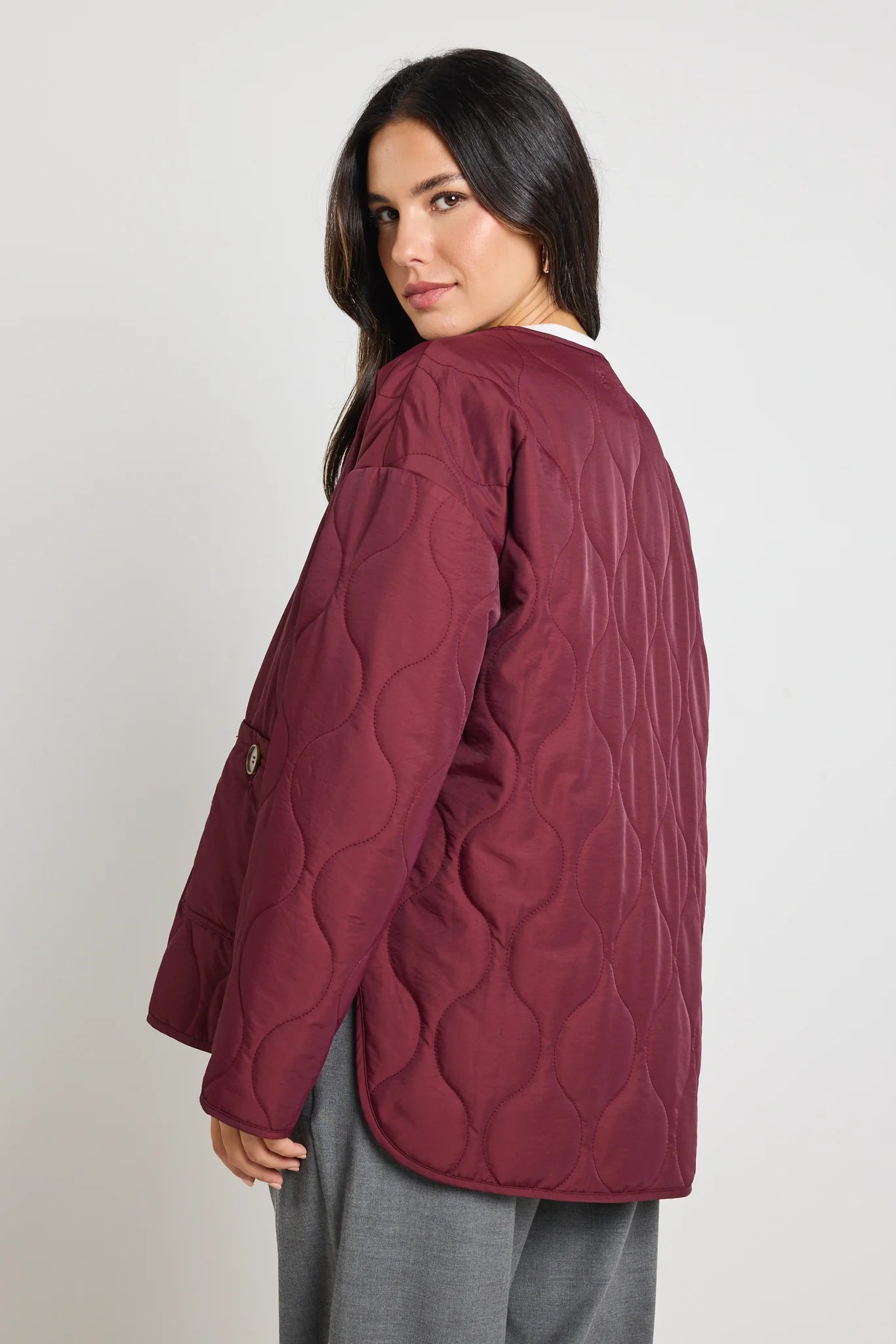 Peak Oversized Padded Shell Jacket - Burgundy