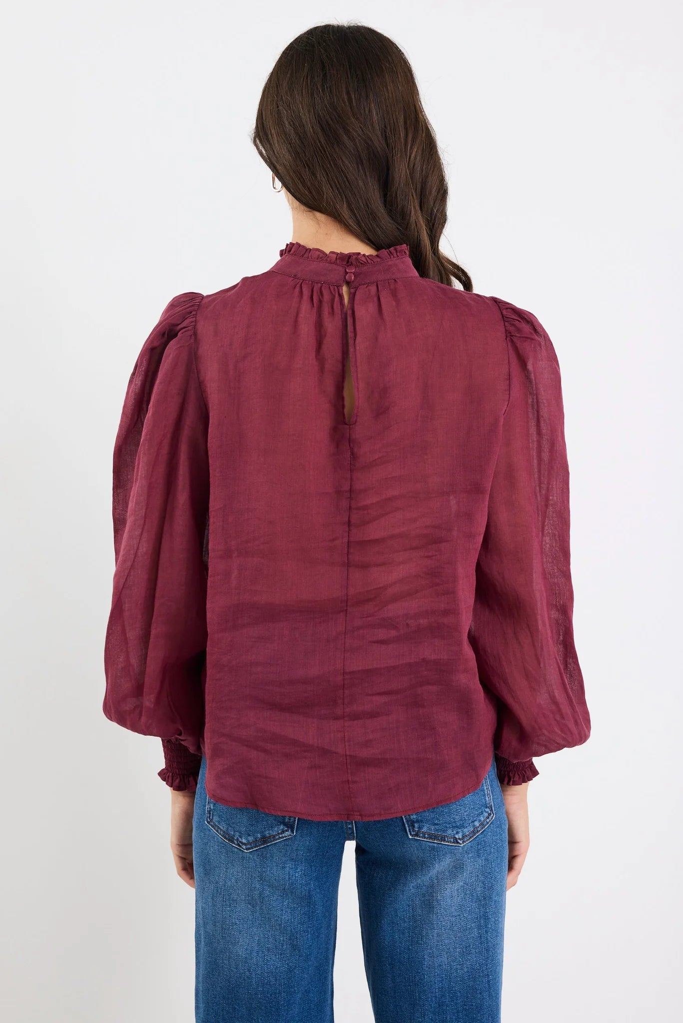 Poet Sheer High Neck Top - Burgundy Plum
