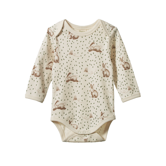 Cotton Long Sleeve Bodysuit - Rabbitty Print