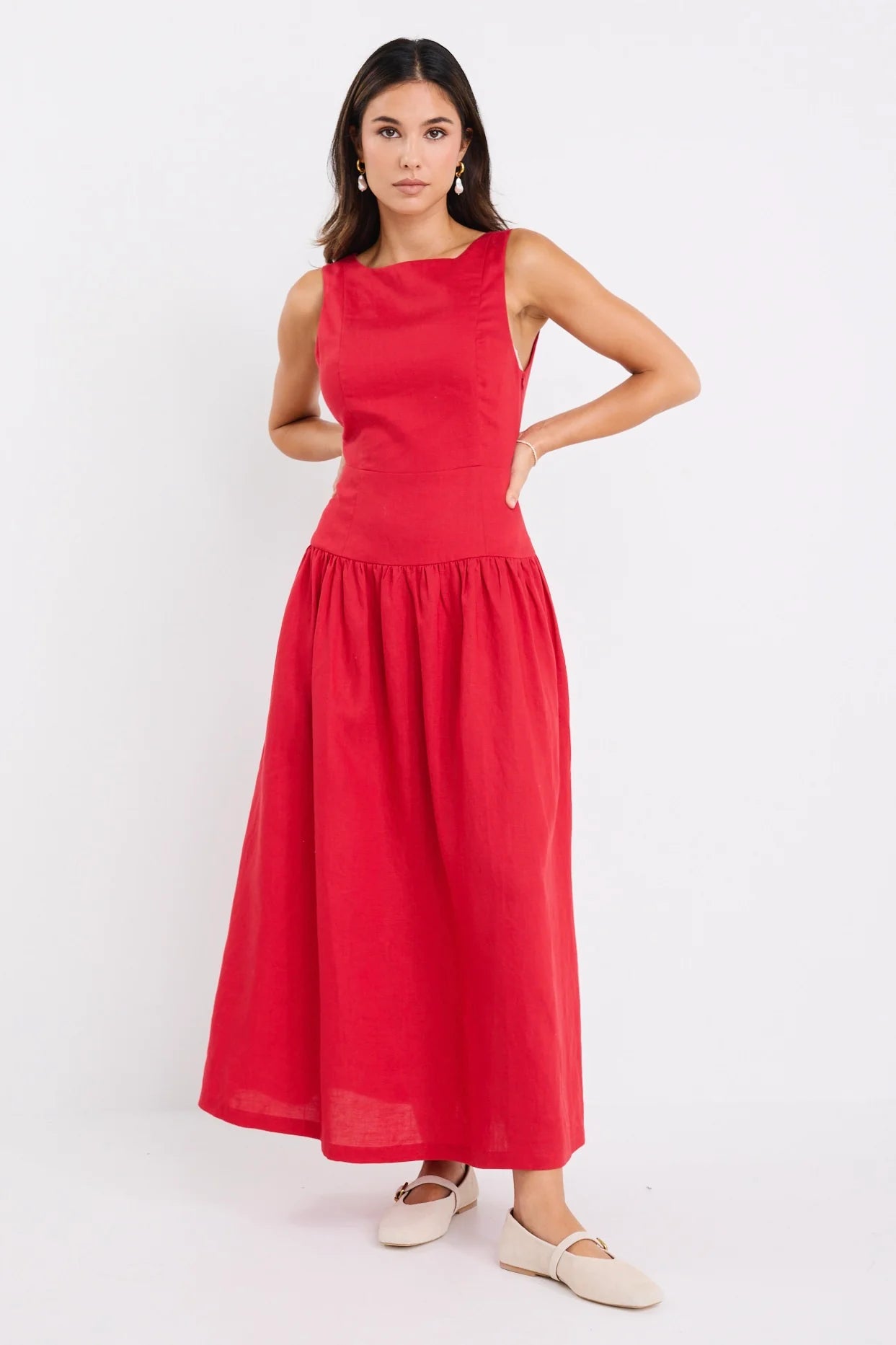 Results Linen Sleeveless Maxi Dress - Red