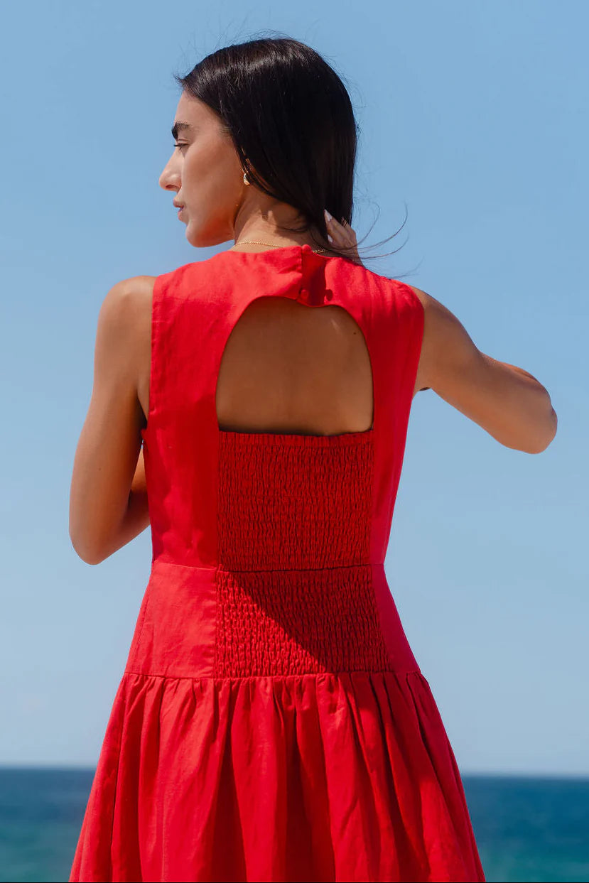 Results Linen Sleeveless Maxi Dress - Red