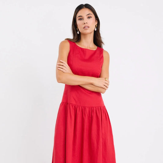 Results Linen Sleeveless Maxi Dress - Red