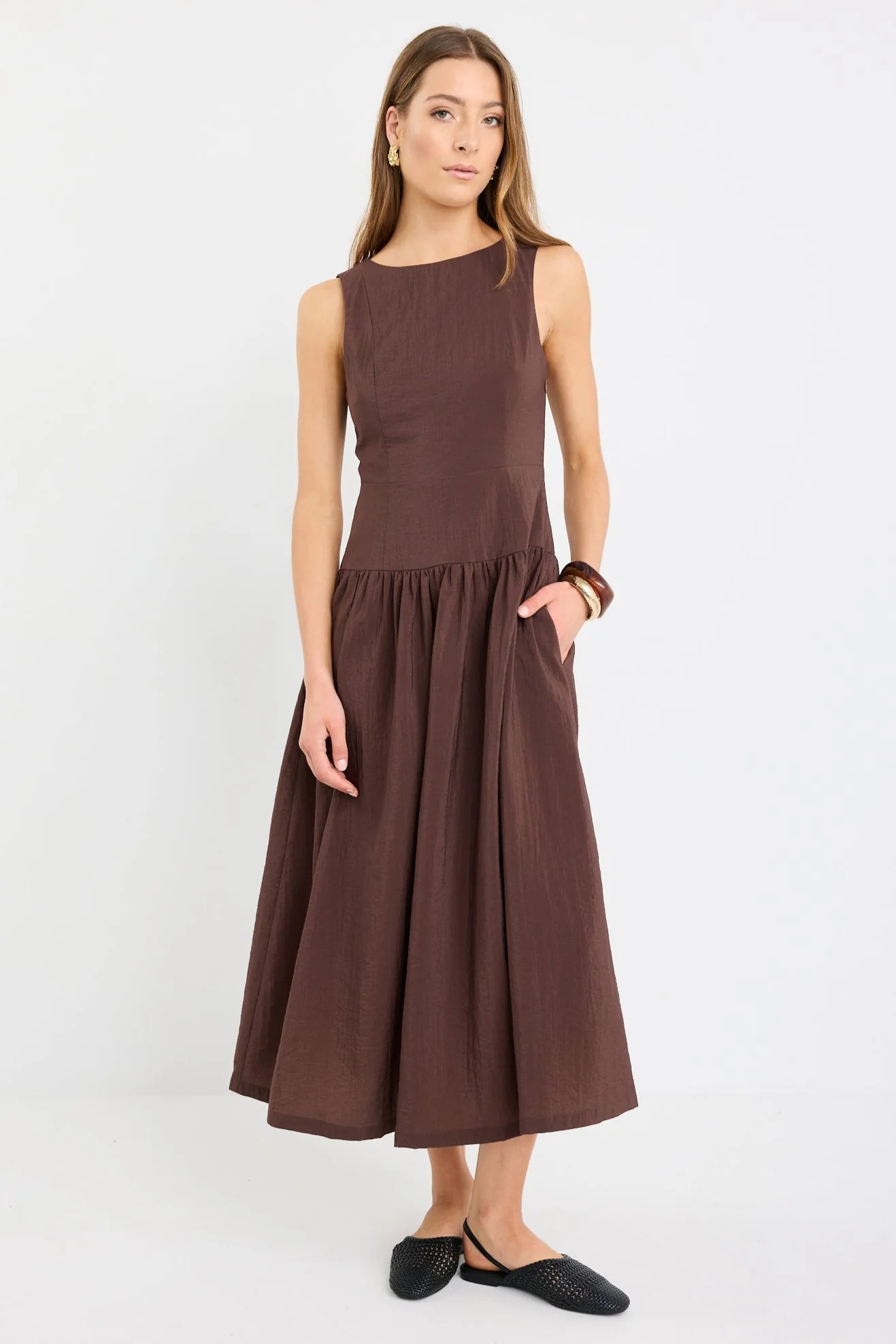 Results Sleeveless Maxi Dress - Chocolate