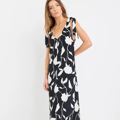 Spontaneous Midi Dress - Black & White Floral