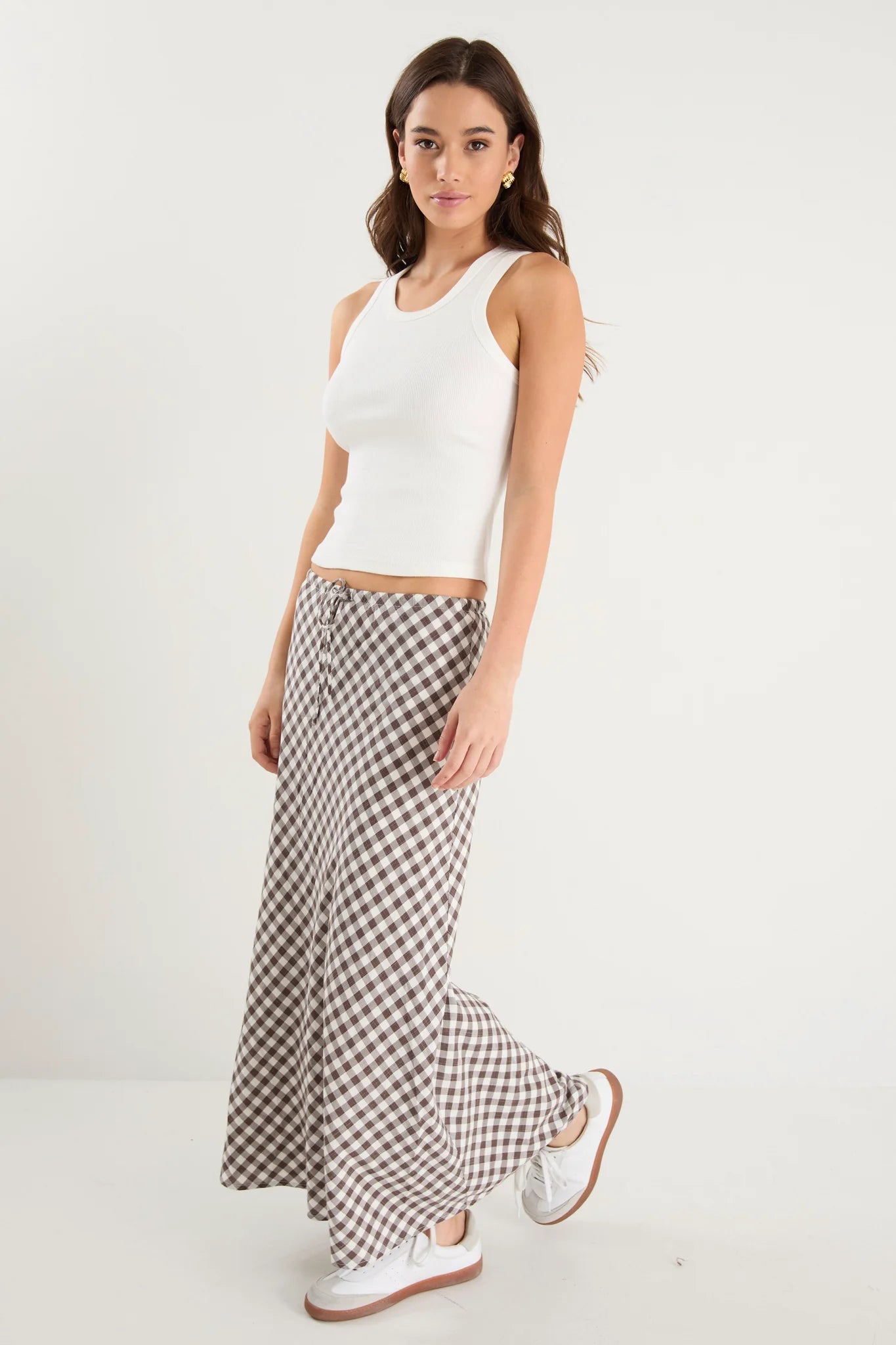 Summit Bias Maxi Skirt - Chocolate Gingham