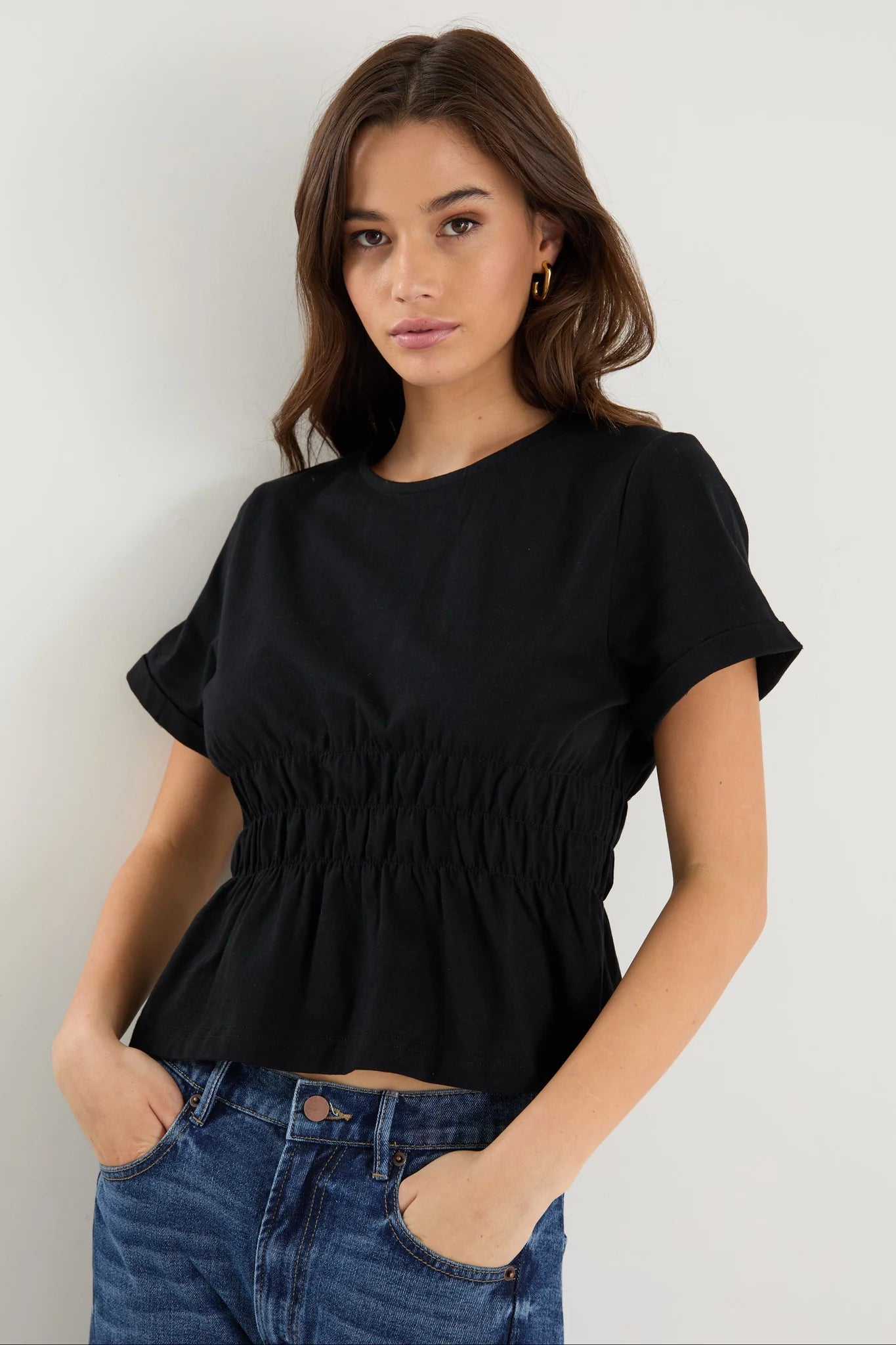 Svelte Shirred Detail Tee - Black