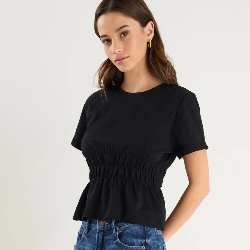 Svelte Shirred Detail Tee - Black