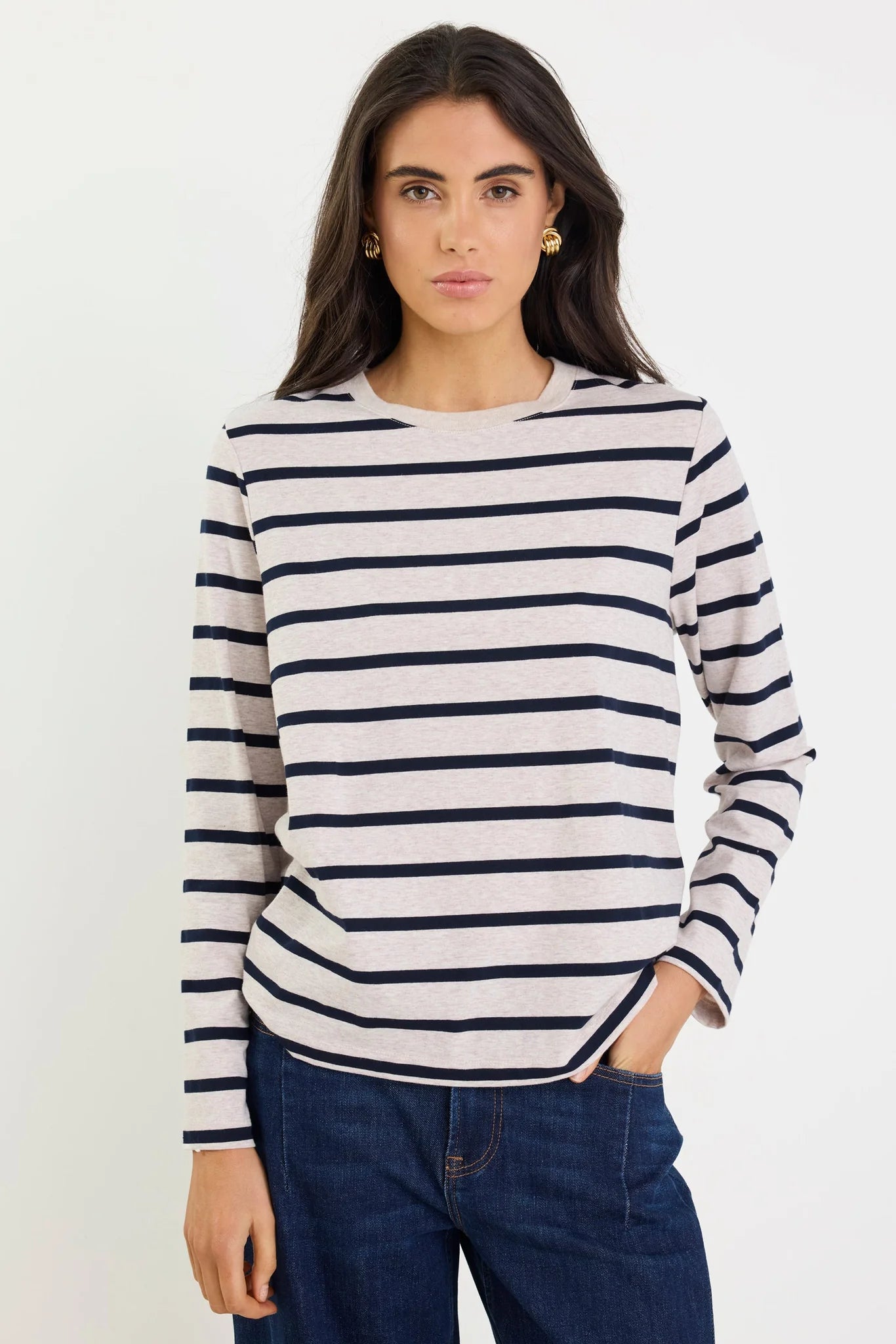 Tether Long Sleeve Tee - Ecru & Navy Stripe