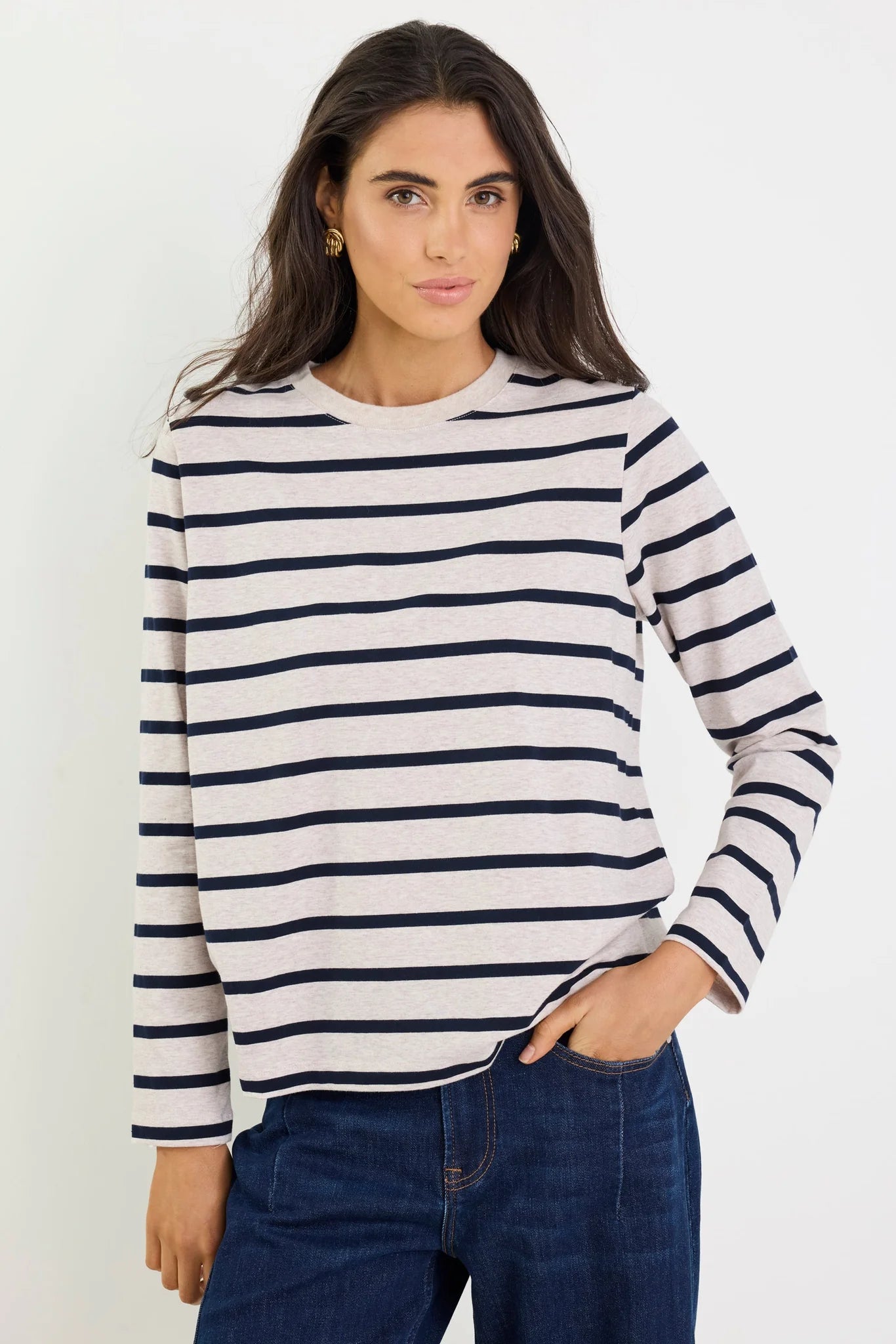 Tether Long Sleeve Tee - Ecru & Navy Stripe