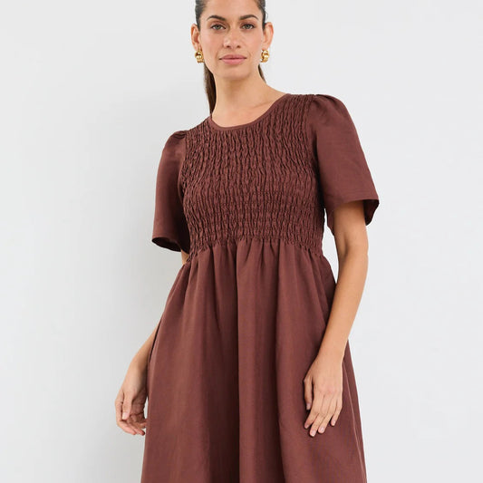 Wren Linen Midi Dress - Chocolate