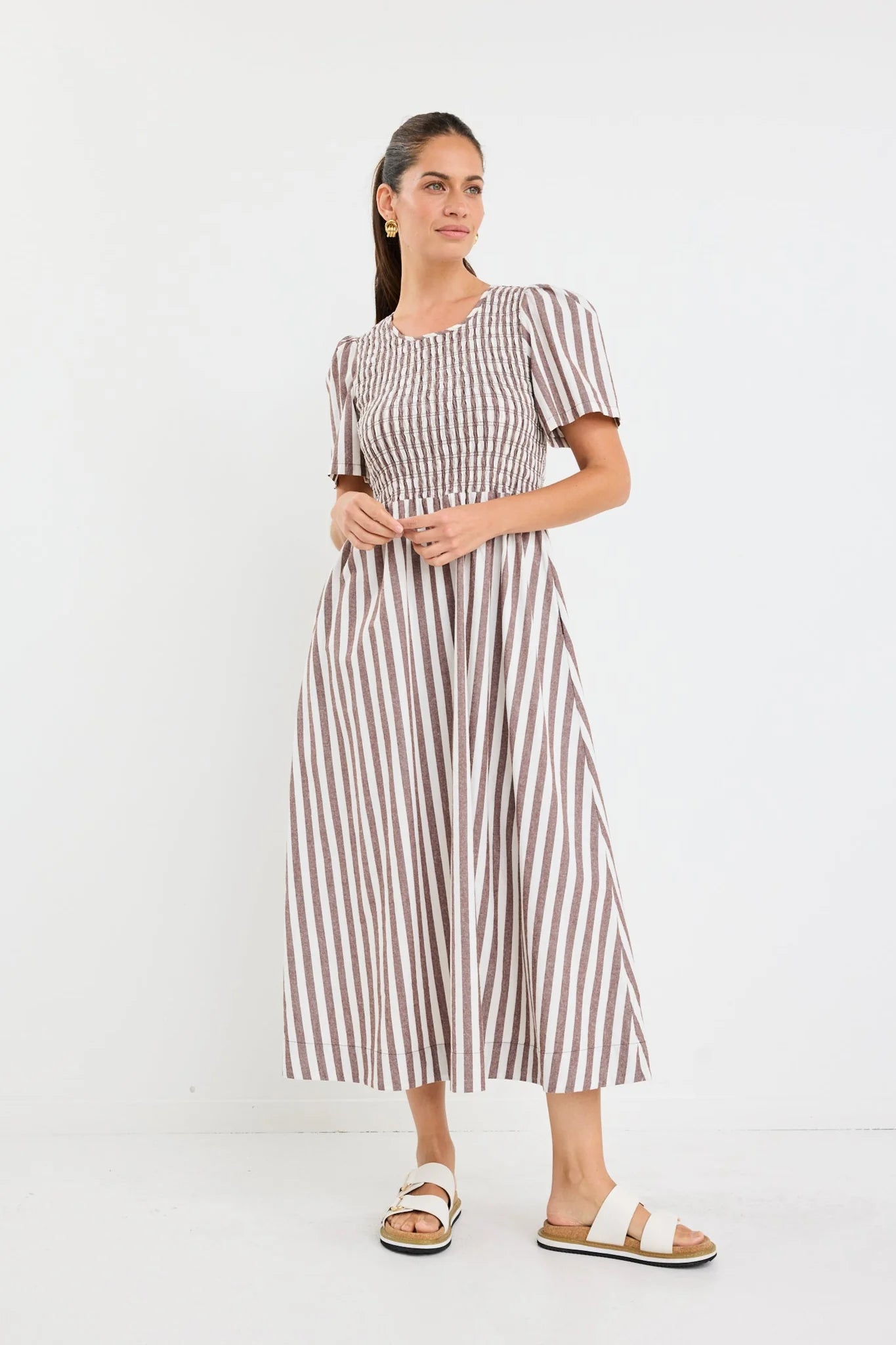 Wren Midi Dress - Chocolate Stripe