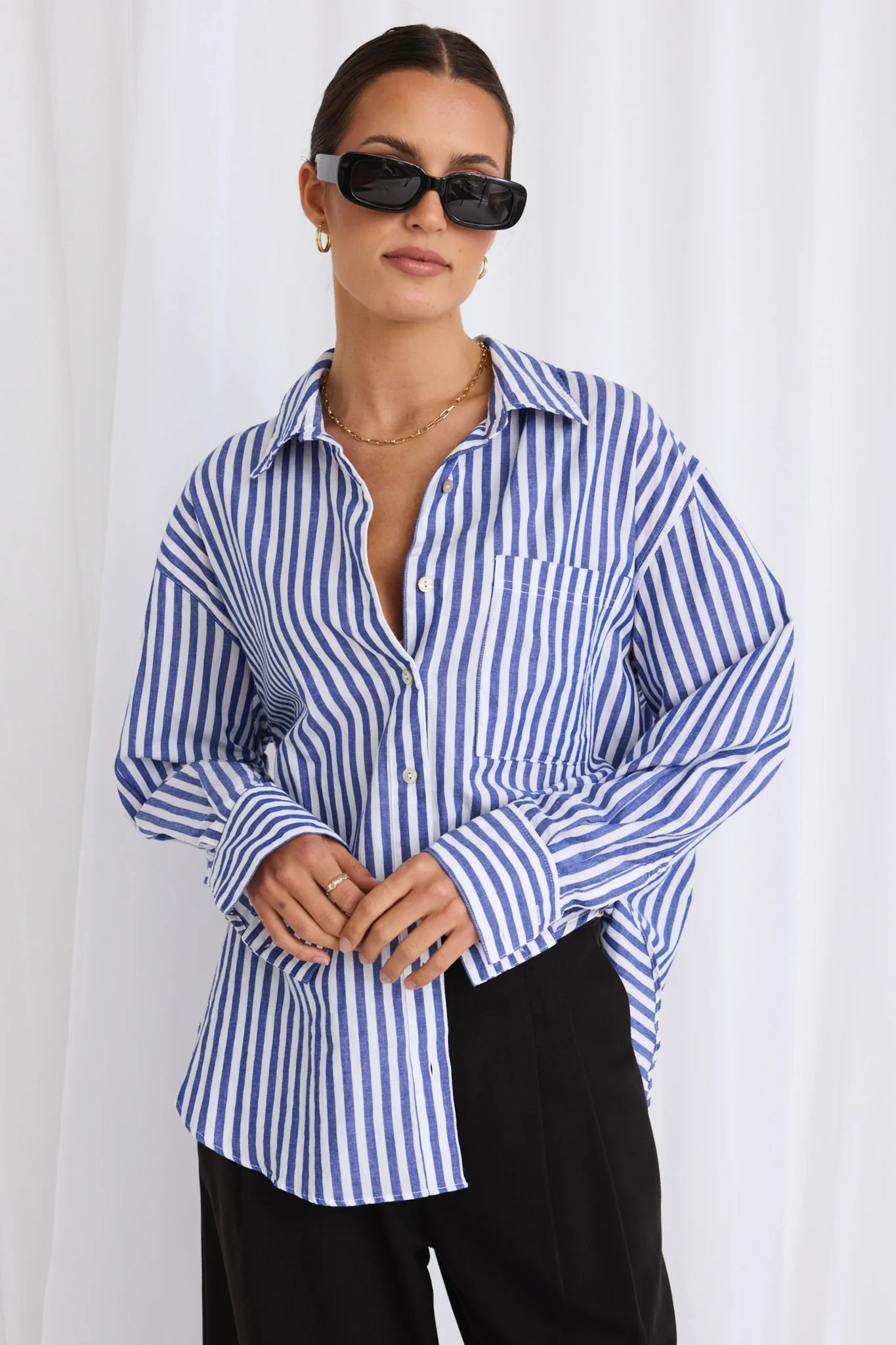 You Got This Blue Stripe Oversized Shirt