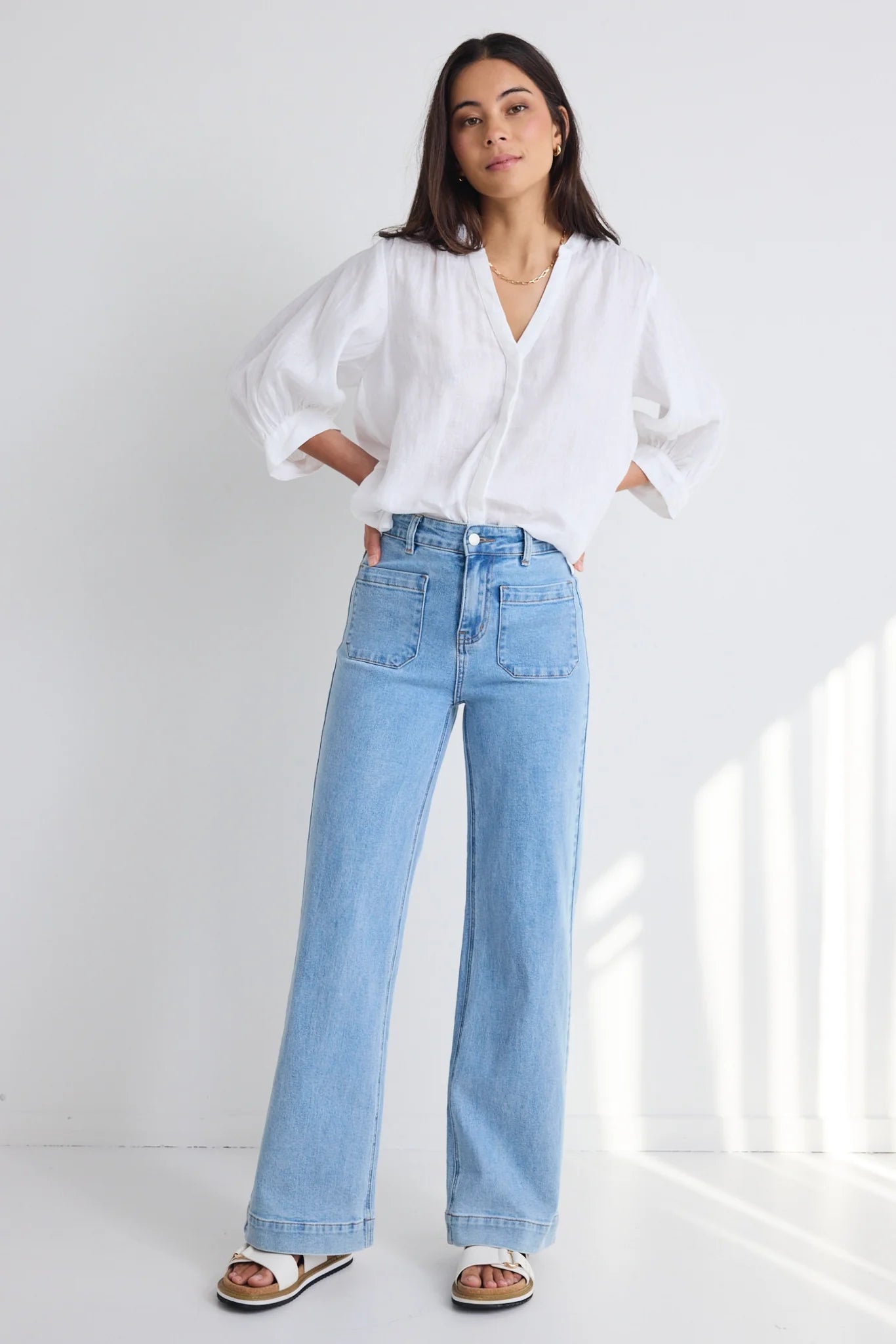 Zoey Wide Leg Pocket Jean - Light Blue