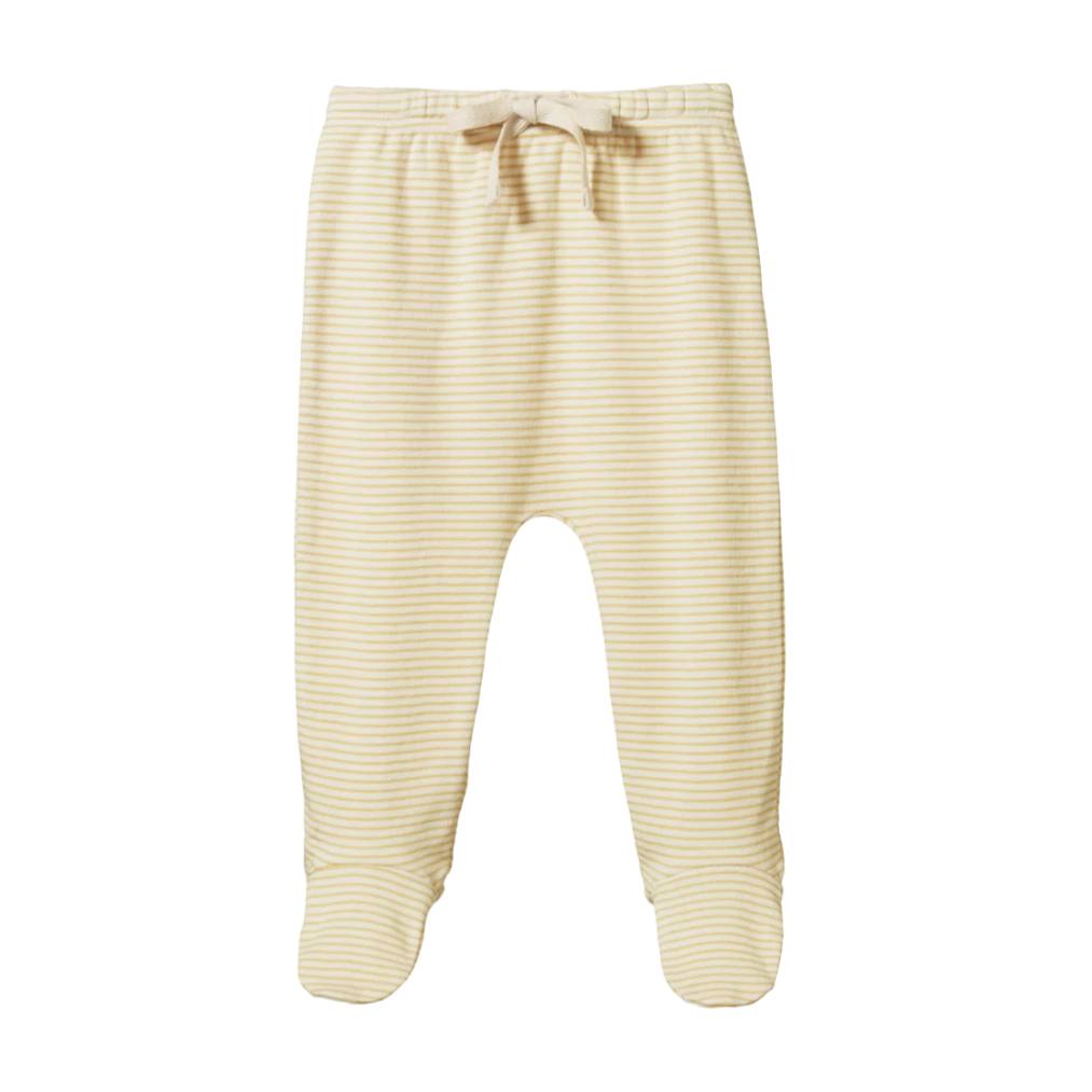 Cotton Footed Rompers - Sand Pinstripe