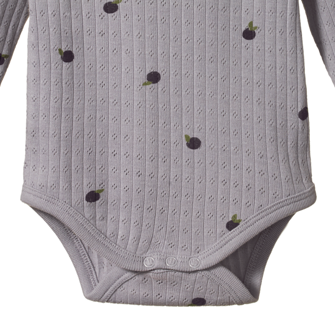 Cotton Long Sleeve Pointelle Bodysuit - Petite Plum Print